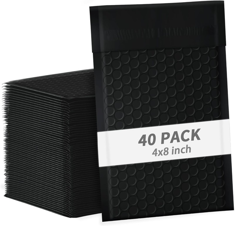 4x8 Inch Black Bubble Mailers 40 Pack Self-Seal Poly Padded Envelopes Suitable f
