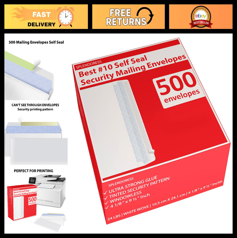 Self-Seal #10 Envelopes | 500 Pack | Tinted Security Mailing | 4-1/8 x 9-1/2 Inc
