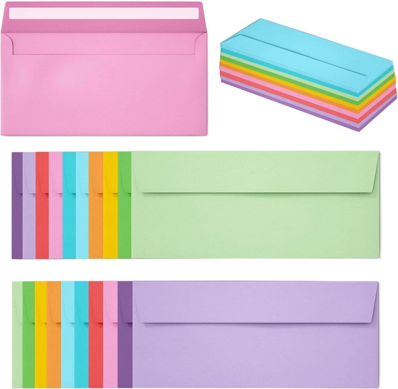 50 Pack #10 Colored Business Envelopes 4.13×9.49 Self Seal Mailing Office Checks