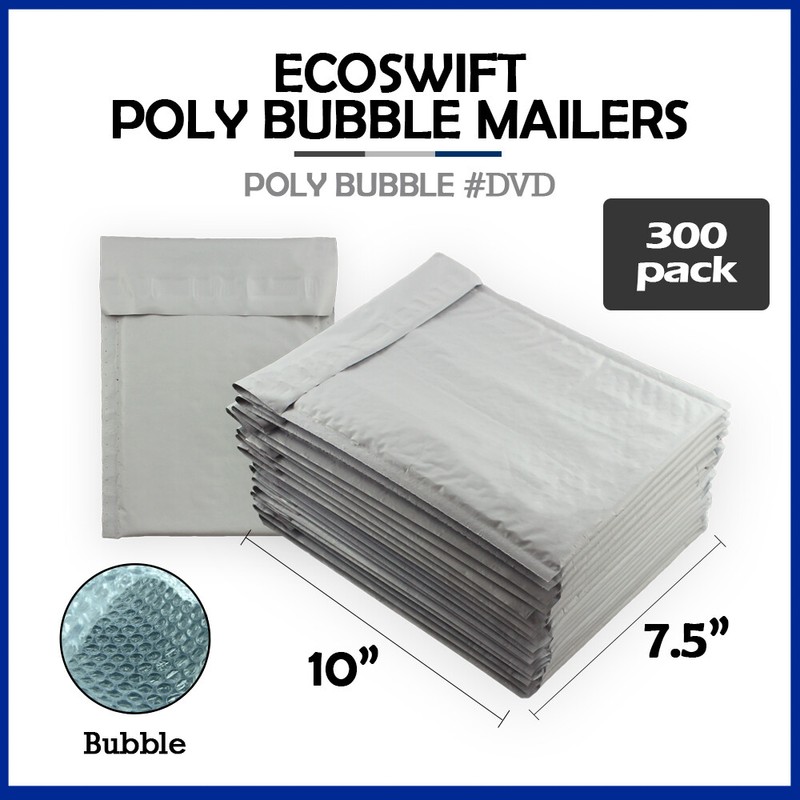 300 #0 7.5×10 “EcoSwift” Brand Poly Bubble Mailers Padded Envelope DVD 7.5 x 10