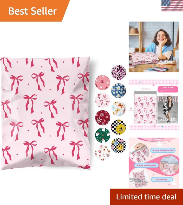 50Pcs Stylish Self-Seal Poly Mailers 10×13 Inch for Small Business – Pink Bows