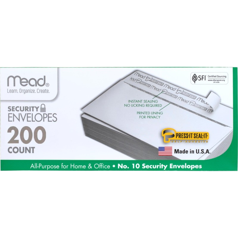 Mead #10 Security Business Envelopes (4-1/8″ x 9-1/2″) – 200 count, White