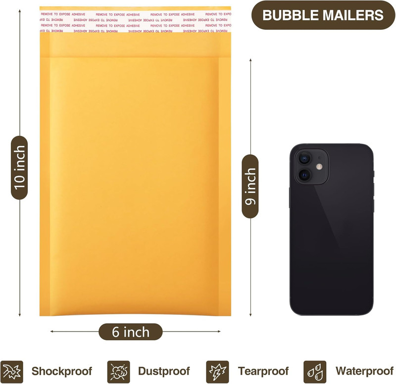 Kraft Bubble Mailers 6X10 Inch 100 Pack Usable Size 6X9 Inch Yellow Padded Envel gallery