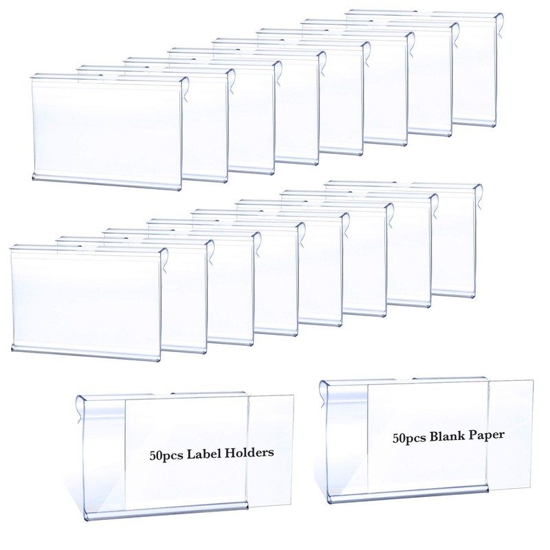 50pcs Labels for Storage Bins Plastic Label Clip, 2.4 x 1.6 inches, Clear