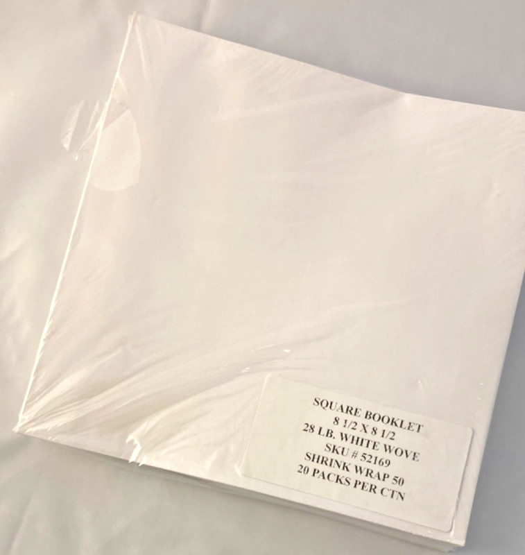 8.5 x 8.5 Square Booklet Envelopes 28# (28lb) White Wove 50/Pack