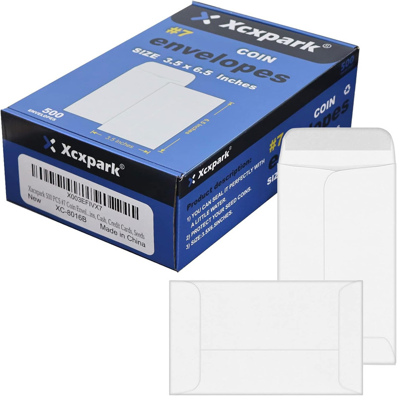 500 PCS #7 Coin Envelopes, 3.5 X 6.5 Inches White Kraft Envelopes Classic Small