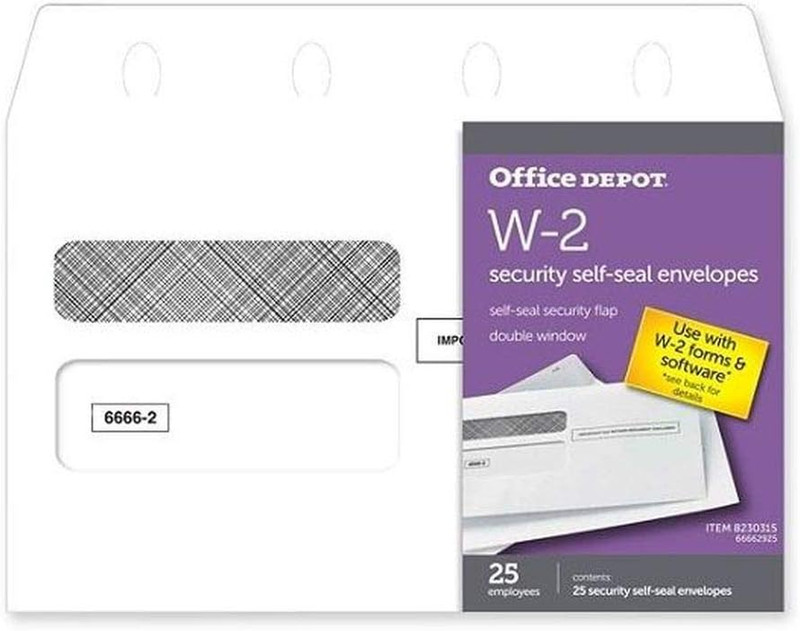 Brand Double-Window Self-Seal Envelopes for 25 Employees W-2 Tax Forms, 9 1/4″