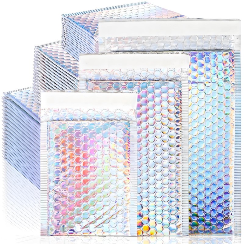 50 Pieces Metallic Bubble Mailers, Self-Seal Poly Padded Envelopes, Waterproo…