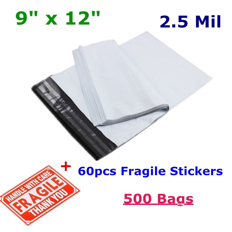 500 9×12 Poly Mailers Polybags Mailing Envelopes Shipping Bags 2.5 Mil Self Seal