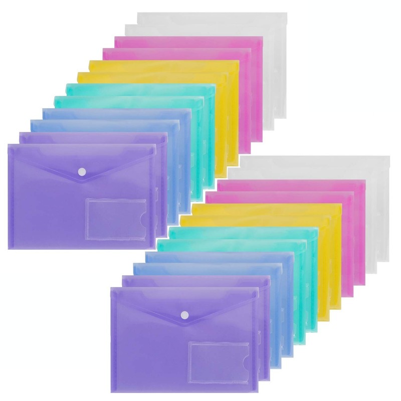 24PCS A5 Poly Envelope Folders, A5 Plastic Envelopes with Snap Closure, Clear…