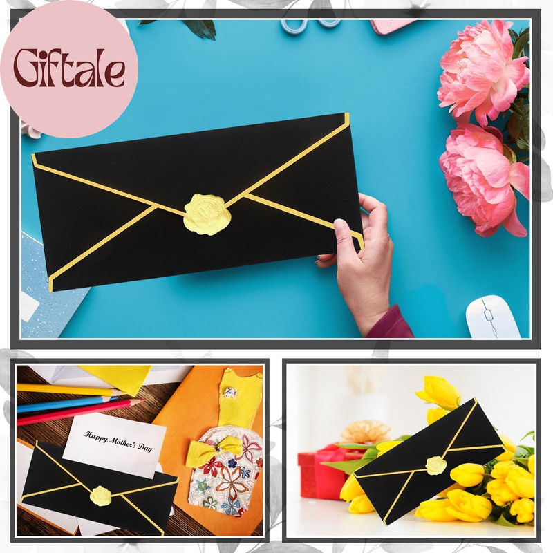 Business Envelopes with V-Flap,Gold Border 30 Pack #10 Envelopes Made of 150Gsm gallery