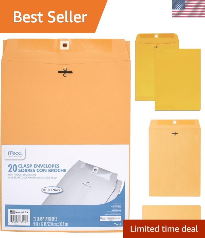 9″ x 12″ Clasp Closure Brown Kraft Envelopes – 20 Count for Mailing