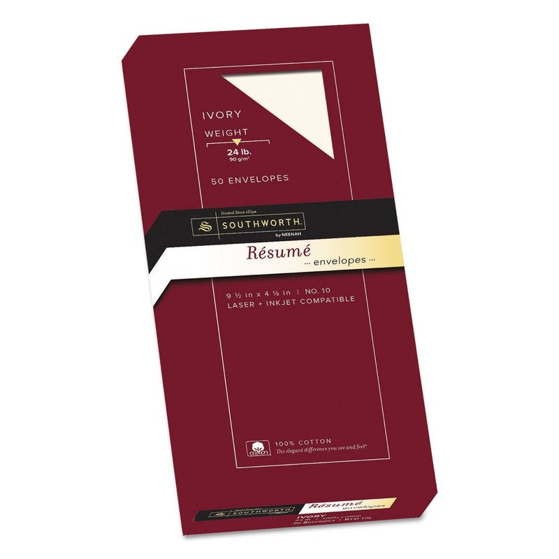 Company Products – Resume Envelopes, Laser/Inkjet, No 10, 24lb., 50/PK, Ivory…