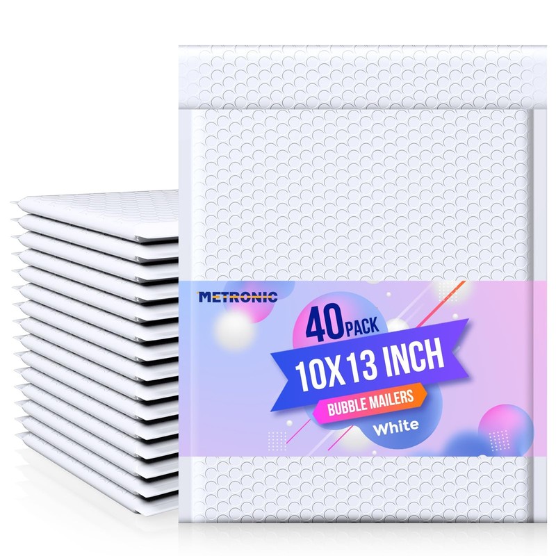 Metronic Bubble Mailer 10×13″ White 40 Pack, Poly Padded Envelopes Waterproof…