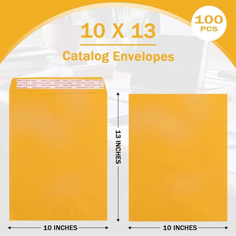 10x13 Catalog Envelopes Self Seal 100 Pack, 100GSM Paper Yellow Brown Manilla... gallery