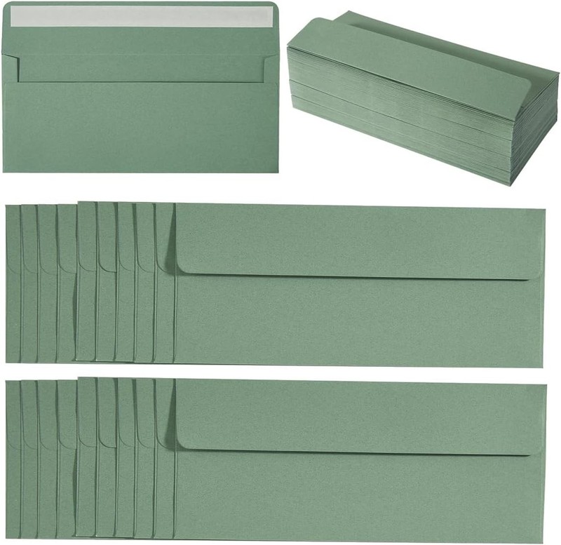 100 Pack Sage-Green #10 Business Envelopes Self Seal Standard Envelopes