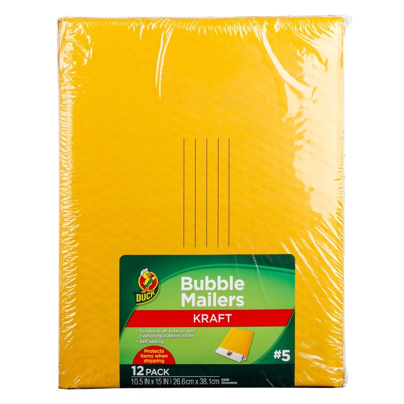 Duck Self-Seal Kraft Bubble Mailers #5, 10.5″ x 15″, Solid Print, 12 Pack