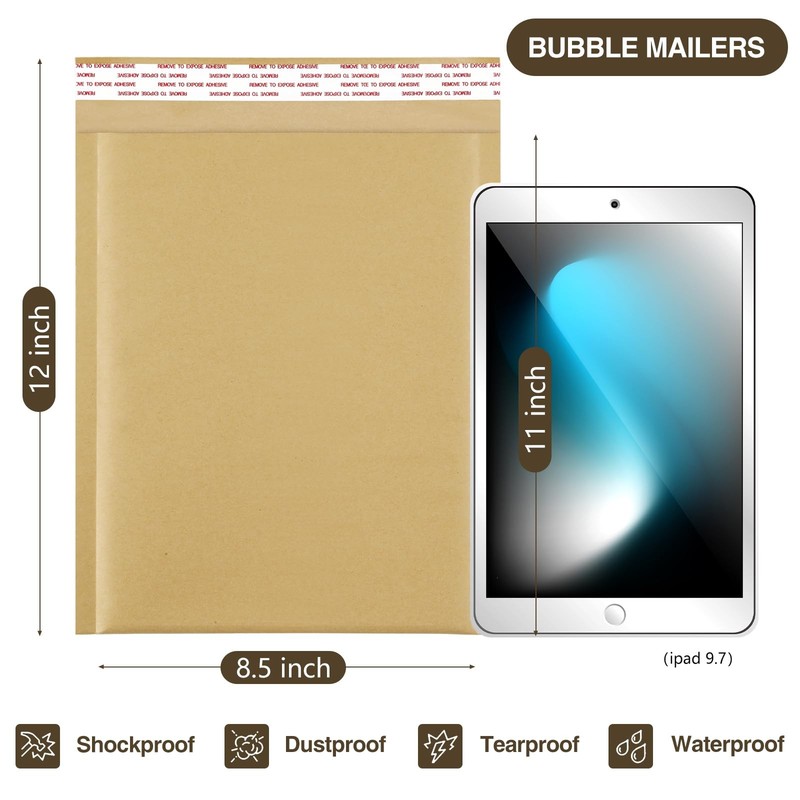 Natural Kraft Bubble Mailers 8.5x12 Inch 25 Pack Usable Size 8.5x11 Brown Pad... gallery