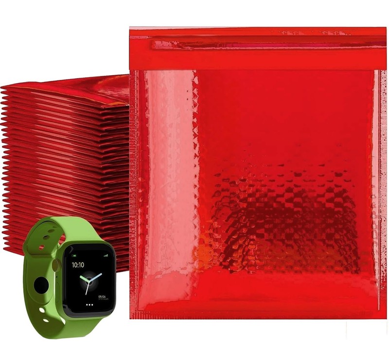 Red Metallic Bubble Mailers 7.25×7 Waterproof Padded Envelopes Metallic 25 Pack