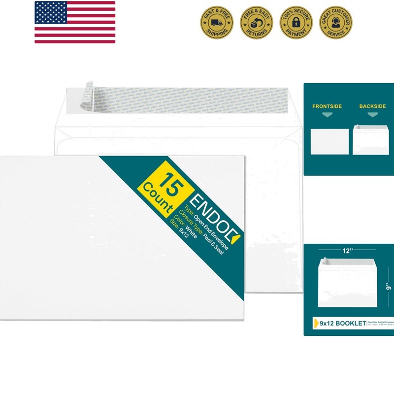9×12 Booklet Envelopes – 15 pack – Mailing Envelopes Self Seal with Peel & Se…
