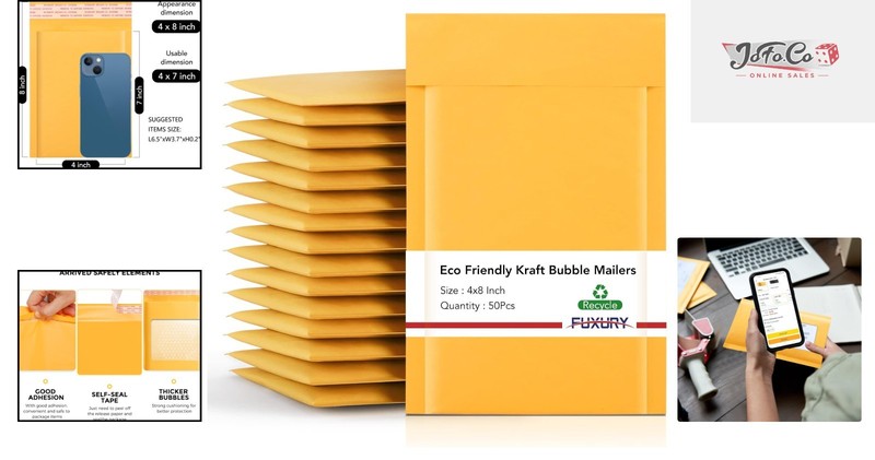 Vibrant Yellow Padded Bubble Mailers 4x8” - 50 Pack for Safe & Stylish Shipping gallery