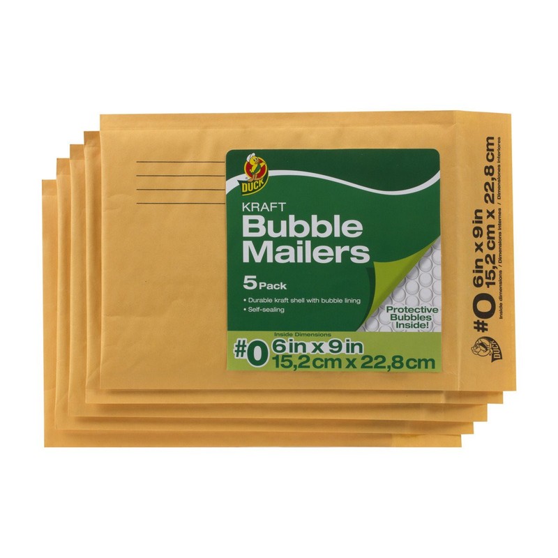 Duck Brand 6 x 9 Inch Kraft Bubble Mailers Self Sealing 5 Pack