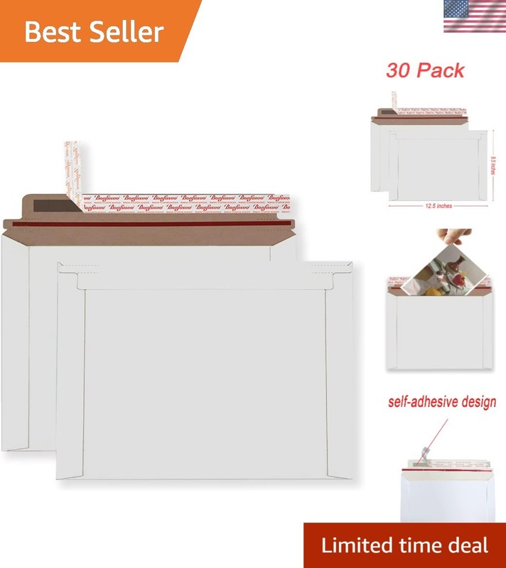 Rigid Mailers 30 Pack 9.5 x 12.5 inches White Self Seal Stay Flat Bulk Cardbo…