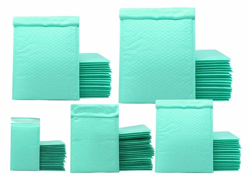 4×8, 6×10, 8×12, 10×15, 14×20 Cyan Aqua Mint Colored Poly Bubble Mailers!