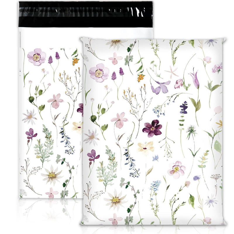 100 Pcs 10 x 13 in Floral Poly Mailers Wildflowers Packing Bags with -Sealing…