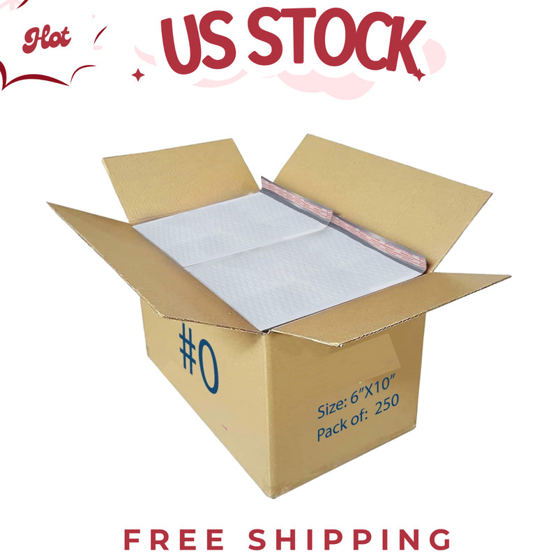 250 Pack USA Made Poly Bubble Mailers #0 – 6×10 Inch Padded Shipping Envelopes