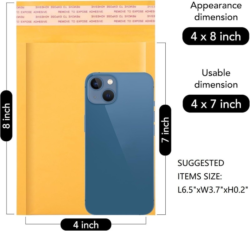 Vibrant Yellow Padded Bubble Mailers 4x8” - 50 Pack for Safe & Stylish Shipping gallery