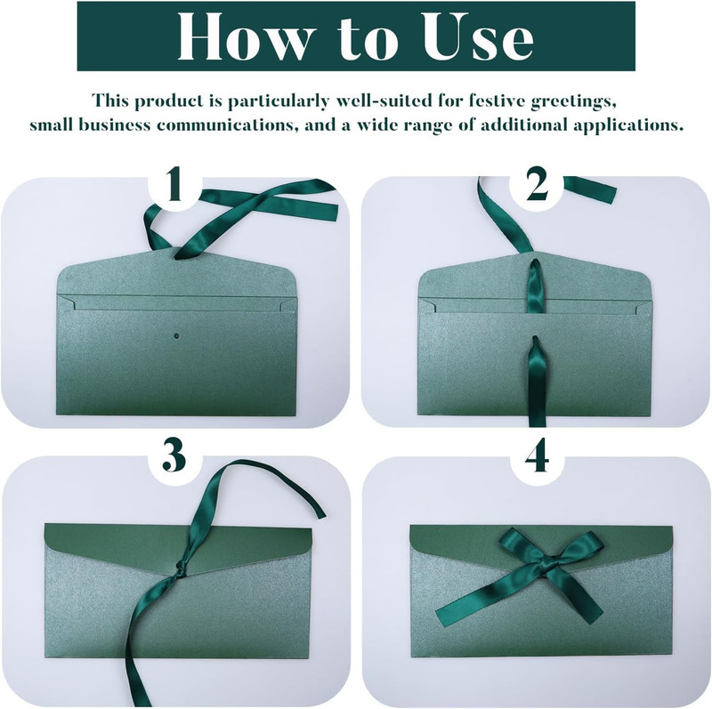 10 Pieces Ribbon Bow Kraft Paper Envelopes, Thick Pearlescent Color Envelope for gallery