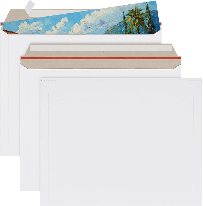 100 Pack 9X12 Inch Self Seal Photo Document Mailers Stay Flat White Cardboard En