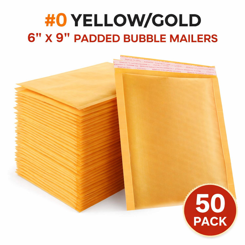 6″x9″ Poly Bubble Mailers #0 Yellow Gold Padded Envelopes Self Seal 50 Pack