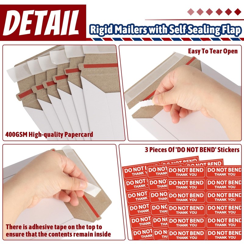 100 Pack Rigid Mailers 6x8 Inch Self Seal Document Mailers, Protective Flat C... gallery