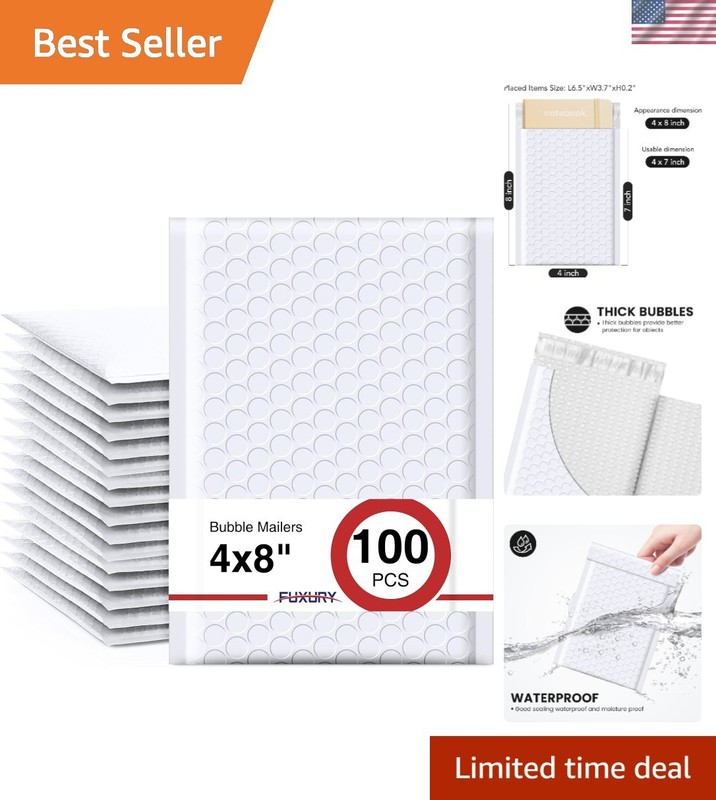 4×8 Bubble Mailers 100 Pack White Padded Envelopes Usable Size 4×7″ Opaque Sm…