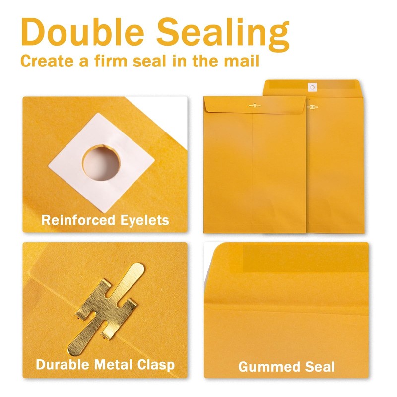 20 Pack Clasp Envelopes 9 x 12, 100 GSM Heavy Paper, Goefun Large Yellow Mani... gallery