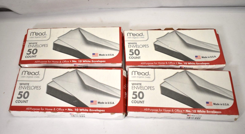 Lot of 4 Mead White Envelopes 50/Pack All Purpose No 10 4.125" x 9.5" Office