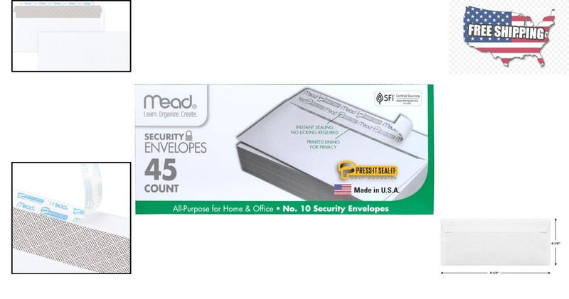 Mead #10 Security Business Envelopes Letter Size 4-1/8" x 9-1/2" – Peel and Seal gallery