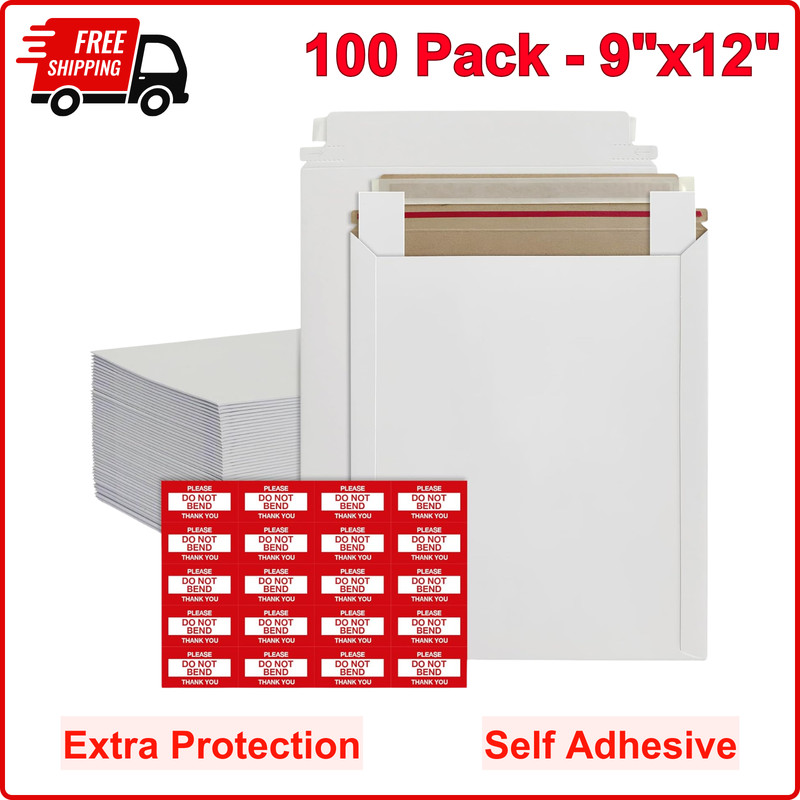 Rigid Mailers 9×12 Inches with 200 Side Strips for Extra Protection from Bending