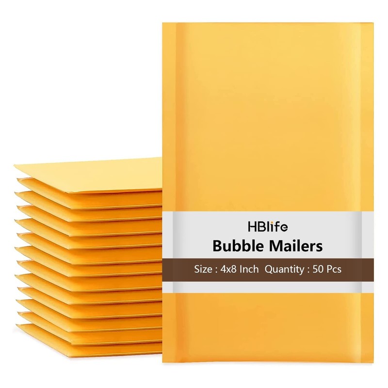 HBlife 50Pcs Bubble Mailers, 4×8 Inches Self Seal Kraft Poly Mailers, Padded …