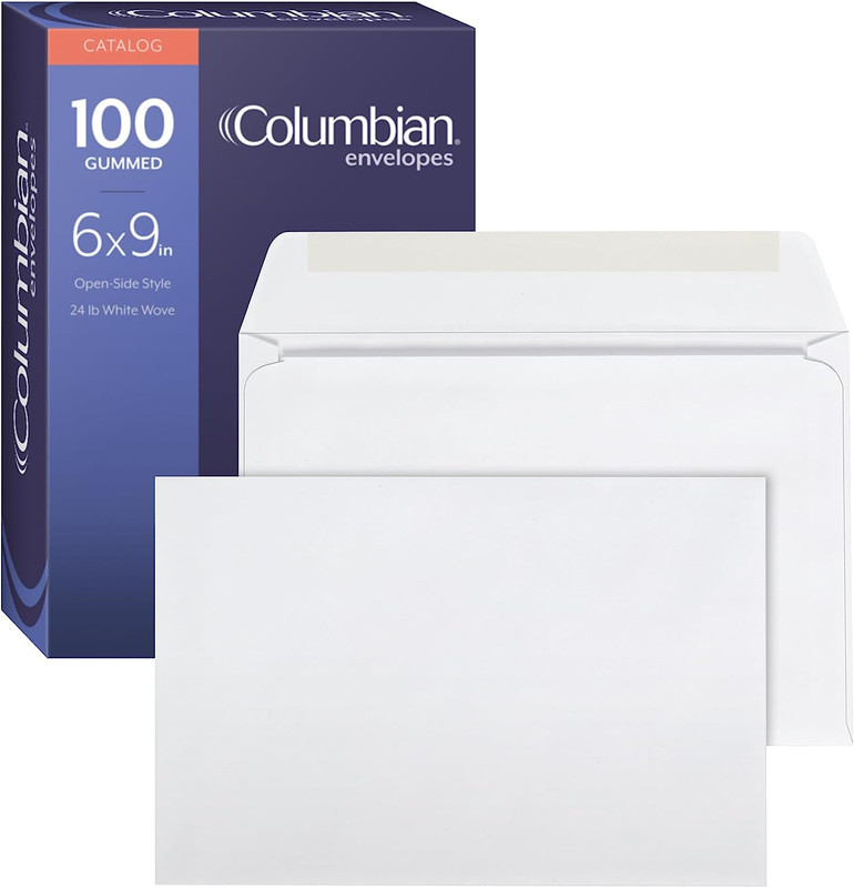 6 X 9 Booklet Envelopes, Windowless, White, Gummed Closure, Mailing Envelopes, 1