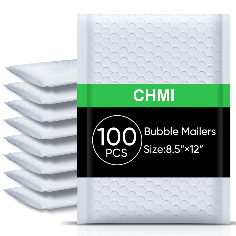 CHMI White Bubble Mailers 8.5 x 12 Inch 100 Pack, Usable Size 8.25X12 Inch Po…