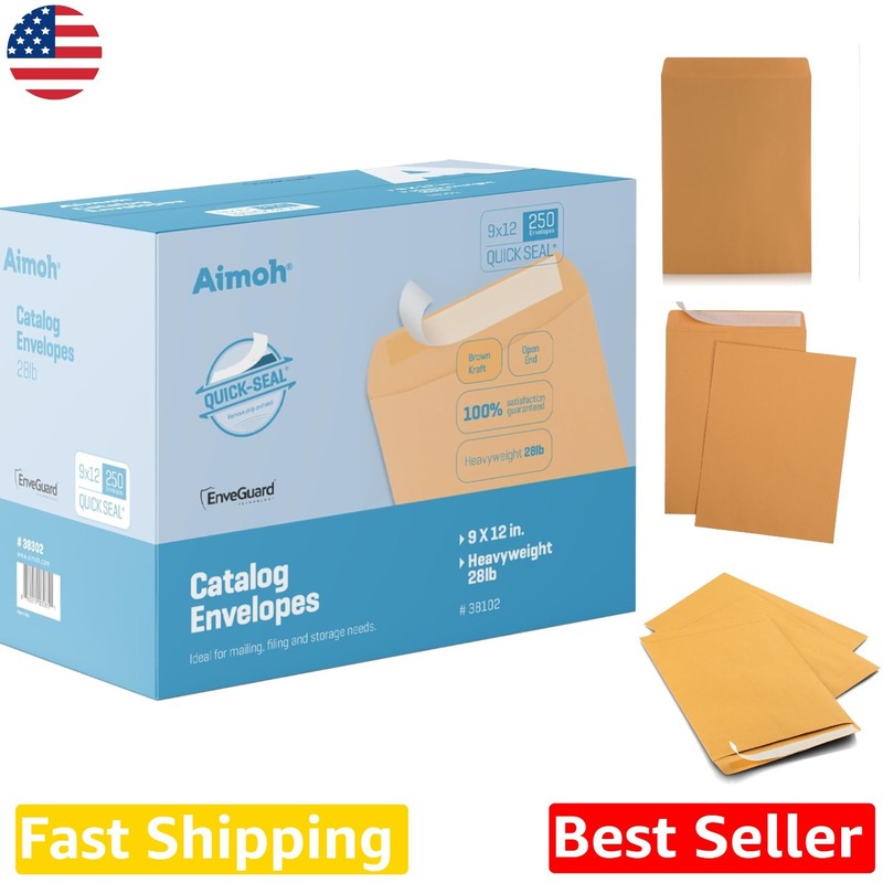 9×12 Self-Seal Kraft Envelopes – 250 Count – Durable 28lb Paper Catalog Mailers