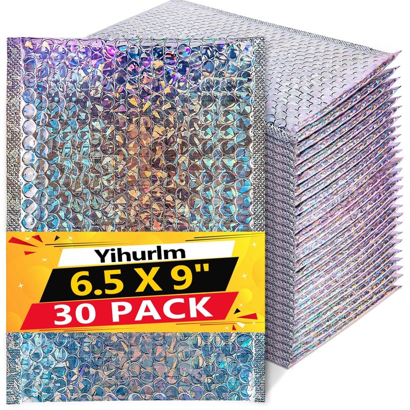 Yihurlm Holographic Bubble Mailers,30 Pcs Metallic Bubble Mailers,6.5 x 9 Inc…