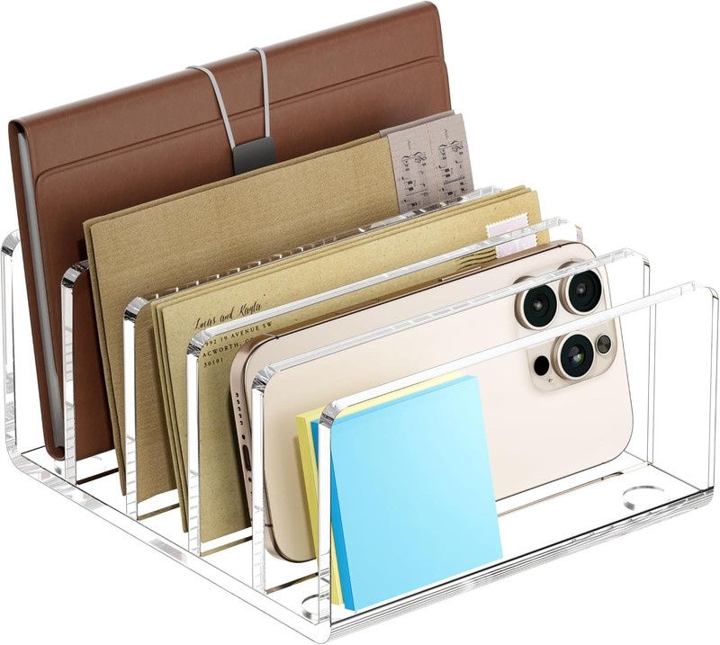 Desk Mail Organizer, 5 Section Clear Acrylic File 5 Clear,