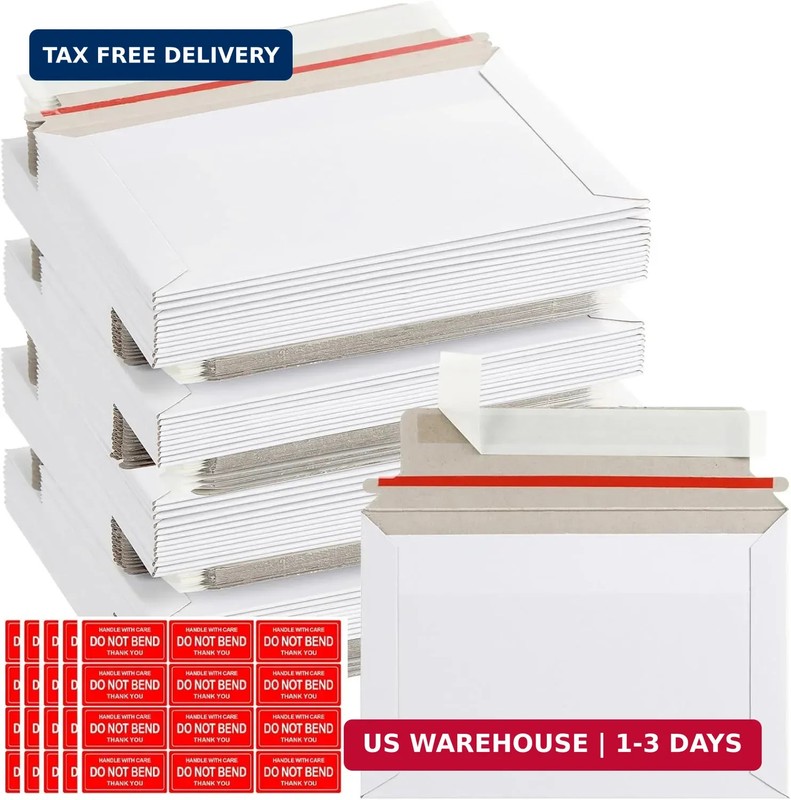 100 Pack 6.5×4.5 Inch Rigid Mailers Self Sealing Cardboard Envelopes, Stay Flat