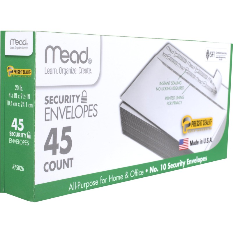 Mead #10 Security Business Envelopes (4-1/8" x 9-1/2") - 45 count, White gallery