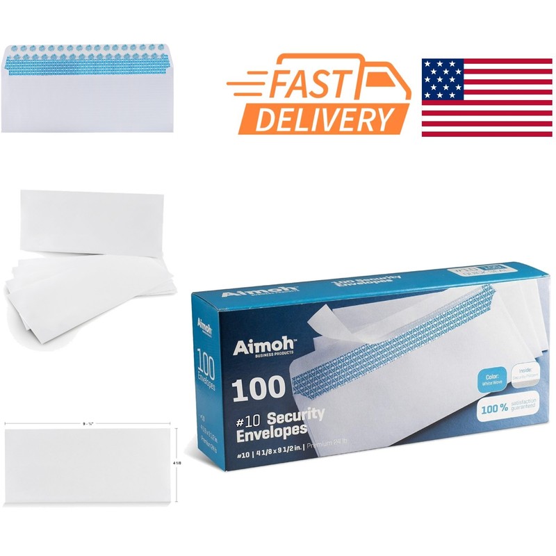 Security Self Seal Envelopes 100 Pack White Designed for Ultra Secure Mailing
