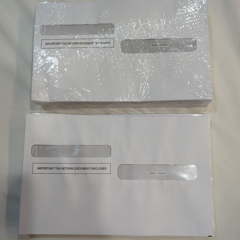 25 pack of W-2 ENVELOPES for 2-up tax forms 1099 NEC, 1099 MISC, 1099 INT, DIV